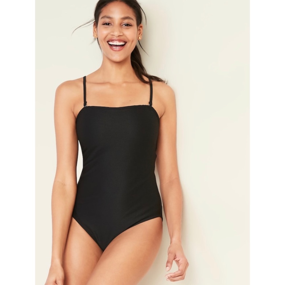 NWT Old Navy Textured SquareNeck Swimsuit XL Black